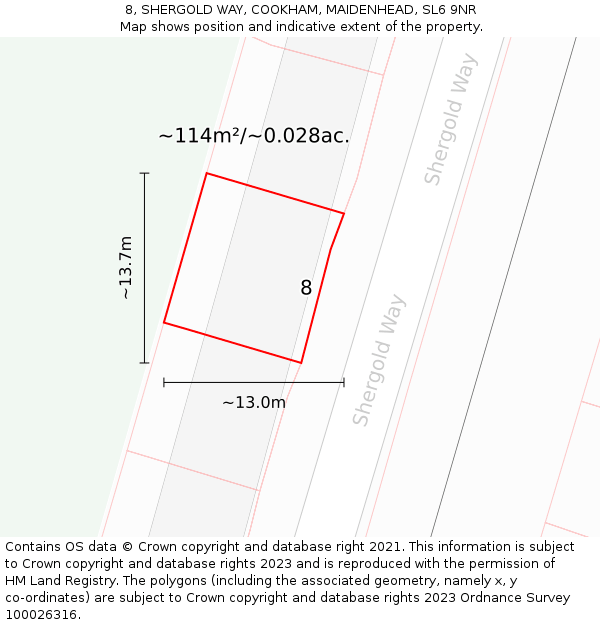 8, SHERGOLD WAY, COOKHAM, MAIDENHEAD, SL6 9NR: Plot and title map
