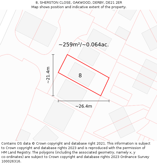 8, SHERSTON CLOSE, OAKWOOD, DERBY, DE21 2ER: Plot and title map