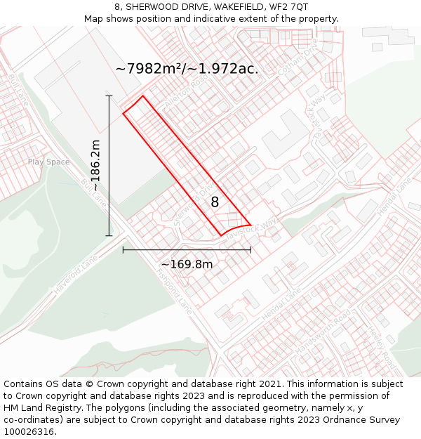 8, SHERWOOD DRIVE, WAKEFIELD, WF2 7QT: Plot and title map