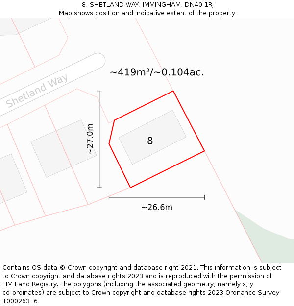 8, SHETLAND WAY, IMMINGHAM, DN40 1RJ: Plot and title map