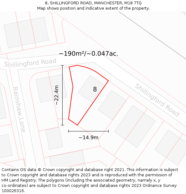 8, SHILLINGFORD ROAD, MANCHESTER, M18 7TQ: Plot and title map