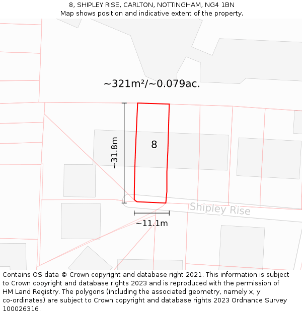 8, SHIPLEY RISE, CARLTON, NOTTINGHAM, NG4 1BN: Plot and title map