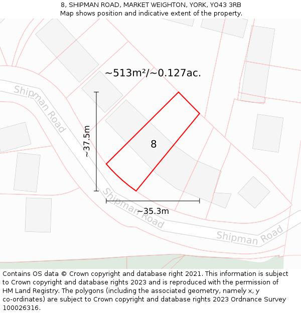 8, SHIPMAN ROAD, MARKET WEIGHTON, YORK, YO43 3RB: Plot and title map