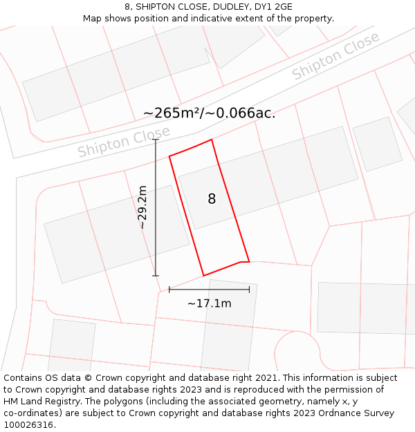 8, SHIPTON CLOSE, DUDLEY, DY1 2GE: Plot and title map