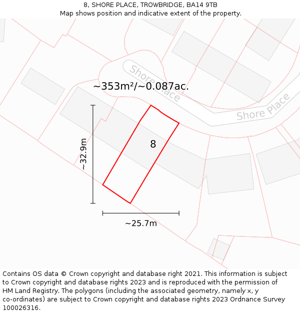 8, SHORE PLACE, TROWBRIDGE, BA14 9TB: Plot and title map