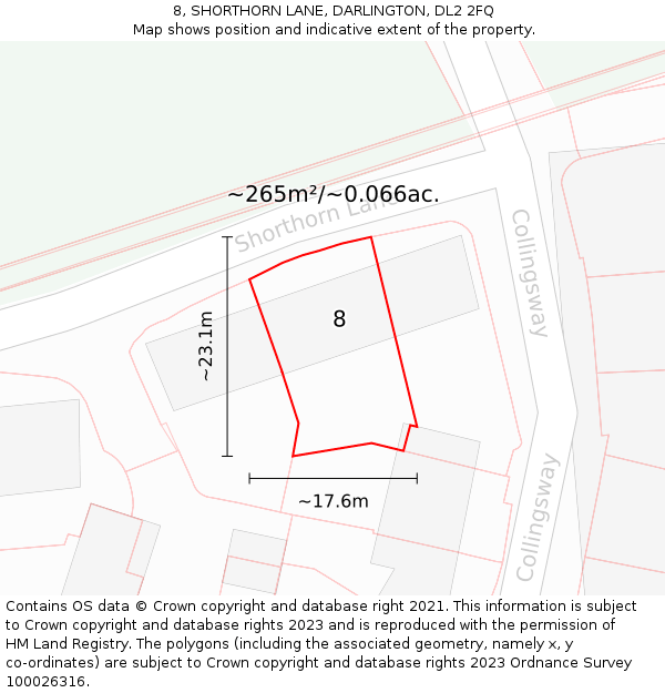 8, SHORTHORN LANE, DARLINGTON, DL2 2FQ: Plot and title map