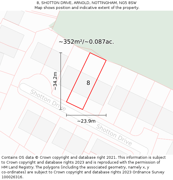 8, SHOTTON DRIVE, ARNOLD, NOTTINGHAM, NG5 8SW: Plot and title map