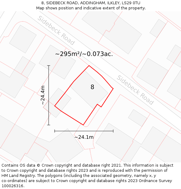 8, SIDEBECK ROAD, ADDINGHAM, ILKLEY, LS29 0TU: Plot and title map