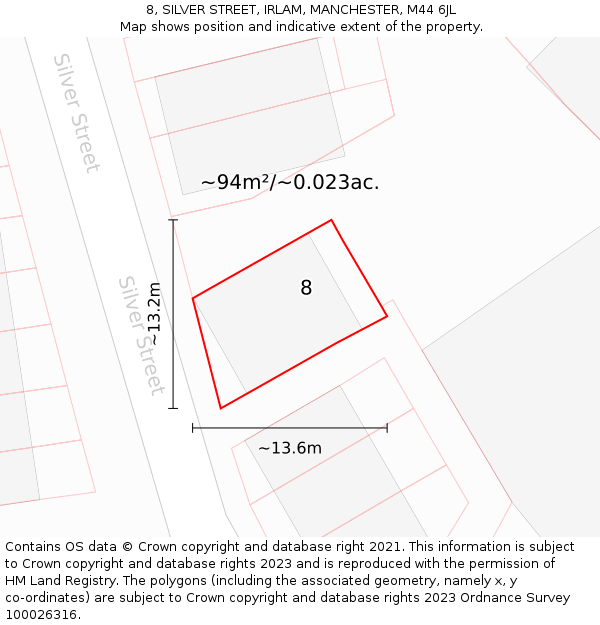 8, SILVER STREET, IRLAM, MANCHESTER, M44 6JL: Plot and title map