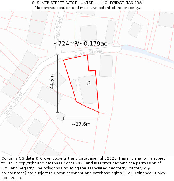 8, SILVER STREET, WEST HUNTSPILL, HIGHBRIDGE, TA9 3RW: Plot and title map