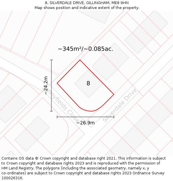 8, SILVERDALE DRIVE, GILLINGHAM, ME8 9HN: Plot and title map