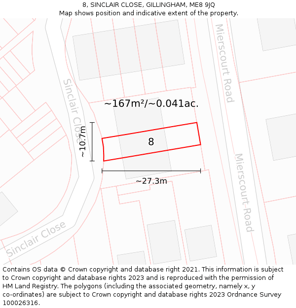 8, SINCLAIR CLOSE, GILLINGHAM, ME8 9JQ: Plot and title map