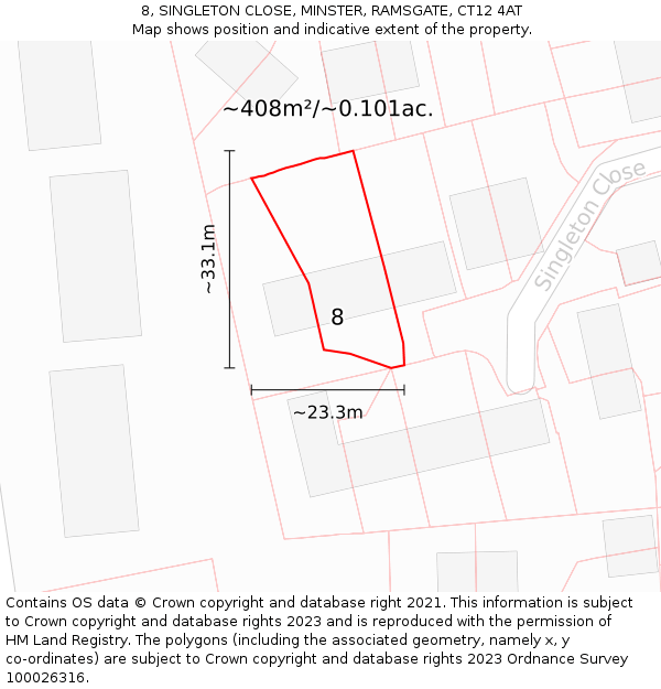 8, SINGLETON CLOSE, MINSTER, RAMSGATE, CT12 4AT: Plot and title map