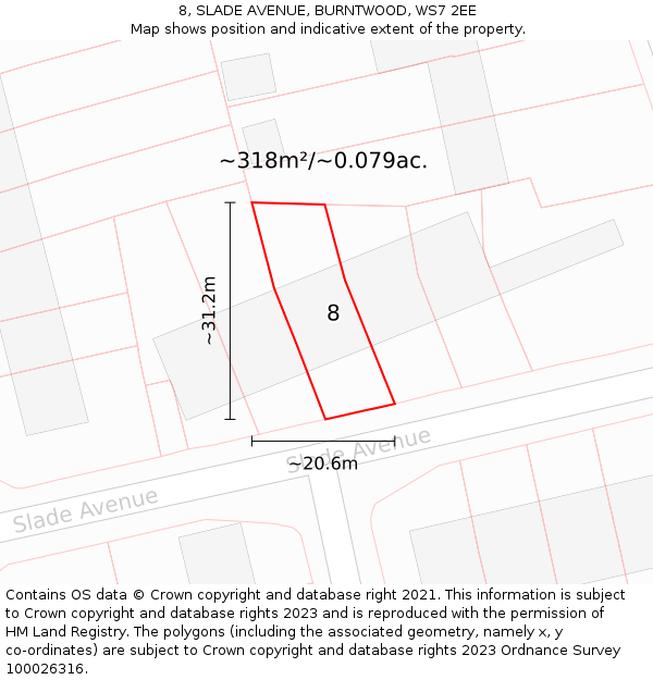 8, SLADE AVENUE, BURNTWOOD, WS7 2EE: Plot and title map