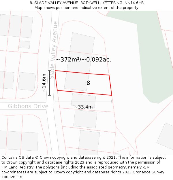 8, SLADE VALLEY AVENUE, ROTHWELL, KETTERING, NN14 6HR: Plot and title map