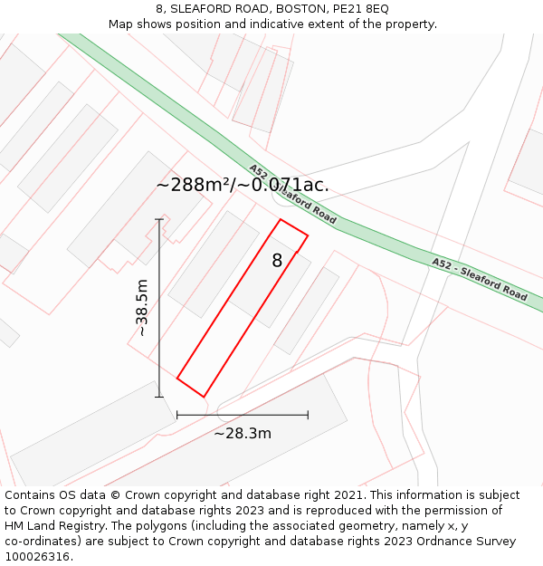 8, SLEAFORD ROAD, BOSTON, PE21 8EQ: Plot and title map