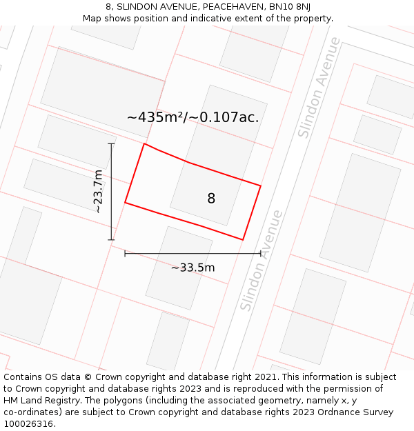 8, SLINDON AVENUE, PEACEHAVEN, BN10 8NJ: Plot and title map