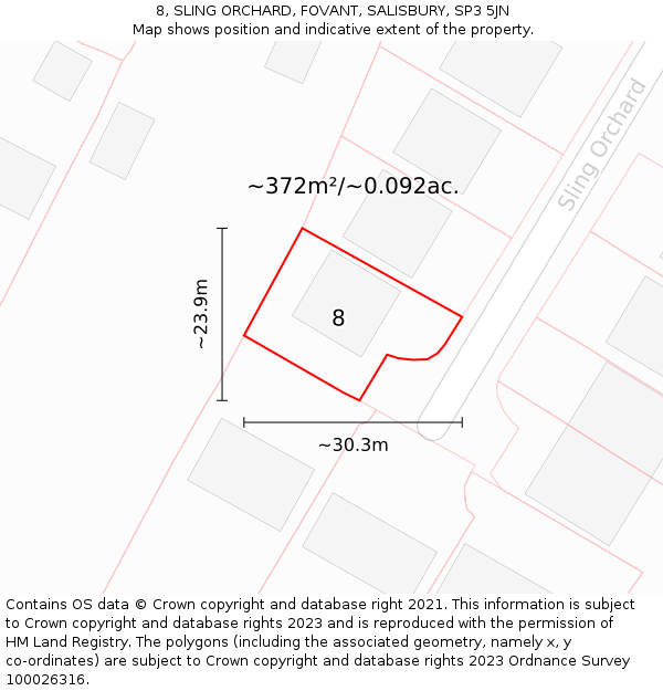 8, SLING ORCHARD, FOVANT, SALISBURY, SP3 5JN: Plot and title map