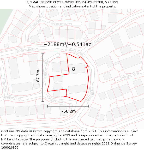 8, SMALLBRIDGE CLOSE, WORSLEY, MANCHESTER, M28 7XS: Plot and title map