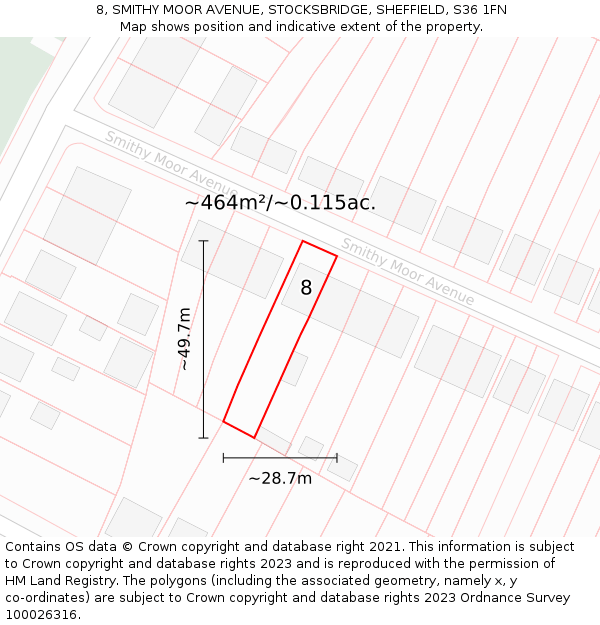 8, SMITHY MOOR AVENUE, STOCKSBRIDGE, SHEFFIELD, S36 1FN: Plot and title map