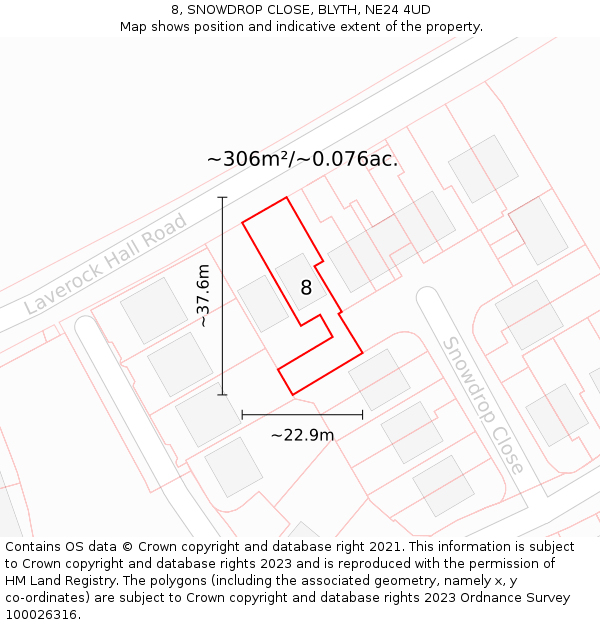 8, SNOWDROP CLOSE, BLYTH, NE24 4UD: Plot and title map