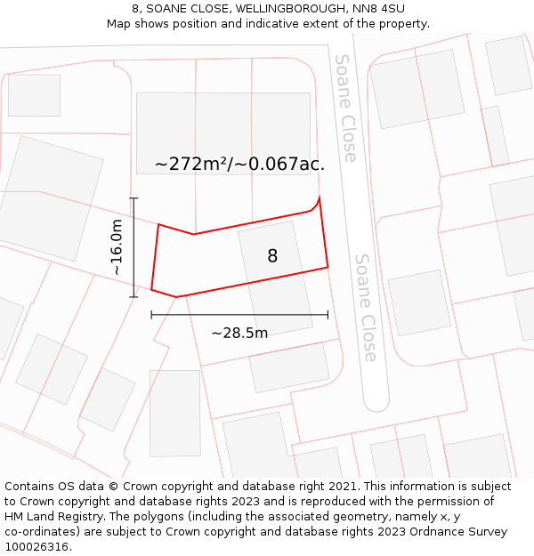 8, SOANE CLOSE, WELLINGBOROUGH, NN8 4SU: Plot and title map