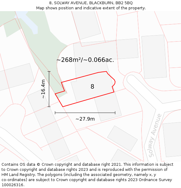 8, SOLWAY AVENUE, BLACKBURN, BB2 5BQ: Plot and title map