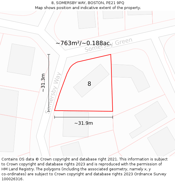 8, SOMERSBY WAY, BOSTON, PE21 9PQ: Plot and title map