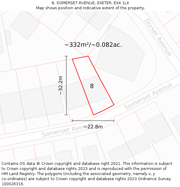 8, SOMERSET AVENUE, EXETER, EX4 1LX: Plot and title map