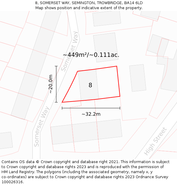 8, SOMERSET WAY, SEMINGTON, TROWBRIDGE, BA14 6LD: Plot and title map