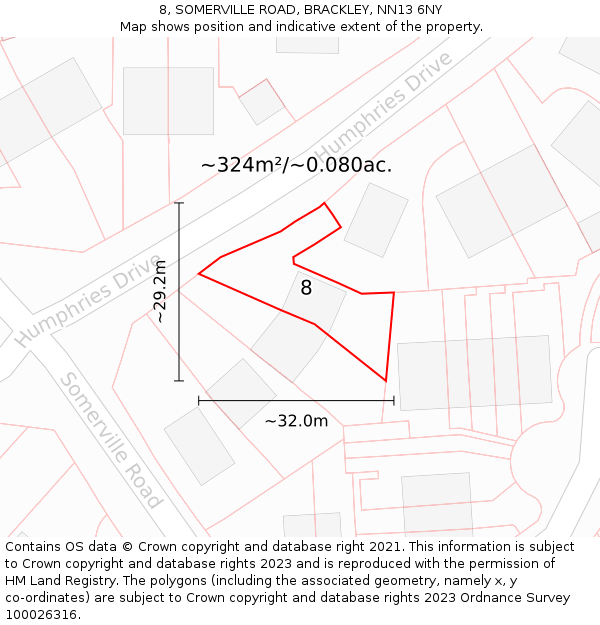 8, SOMERVILLE ROAD, BRACKLEY, NN13 6NY: Plot and title map