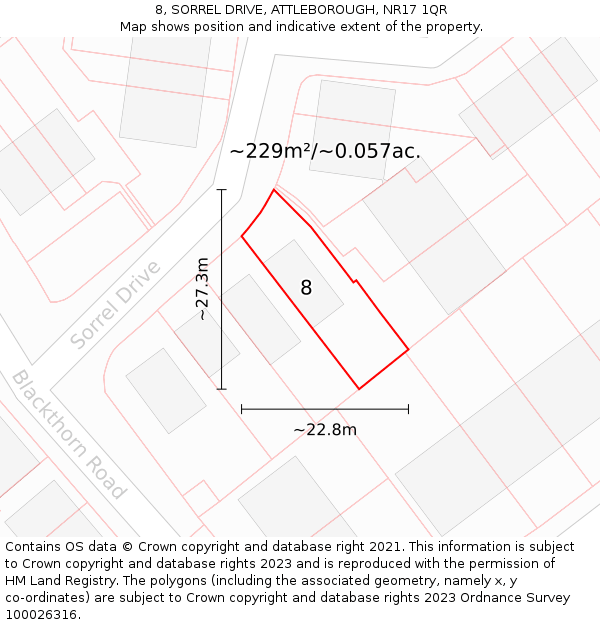 8, SORREL DRIVE, ATTLEBOROUGH, NR17 1QR: Plot and title map