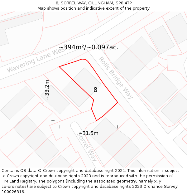 8, SORREL WAY, GILLINGHAM, SP8 4TP: Plot and title map