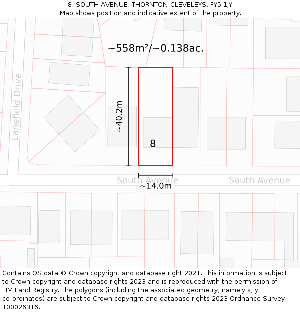 8, SOUTH AVENUE, THORNTON-CLEVELEYS, FY5 1JY: Plot and title map