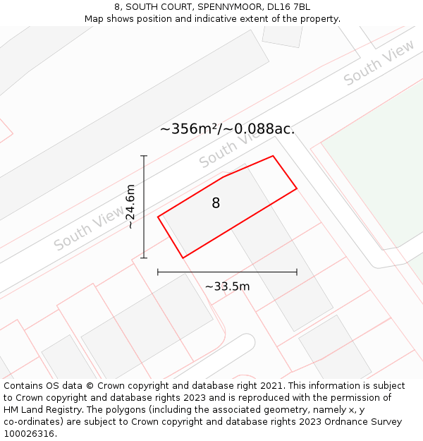 8, SOUTH COURT, SPENNYMOOR, DL16 7BL: Plot and title map