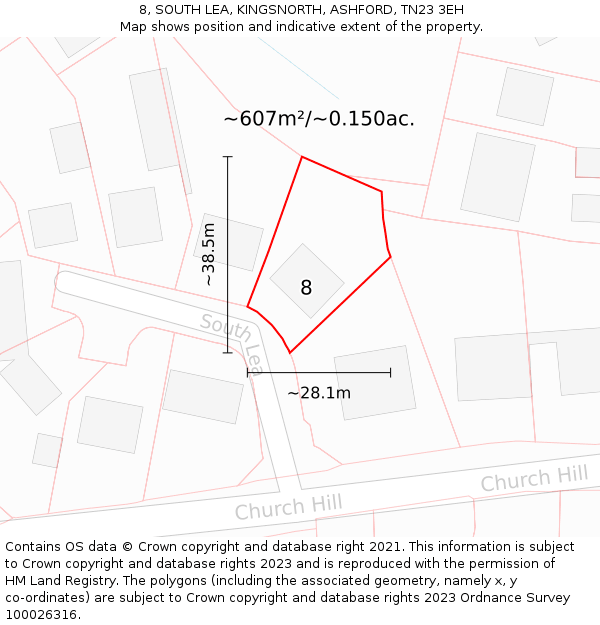 8, SOUTH LEA, KINGSNORTH, ASHFORD, TN23 3EH: Plot and title map