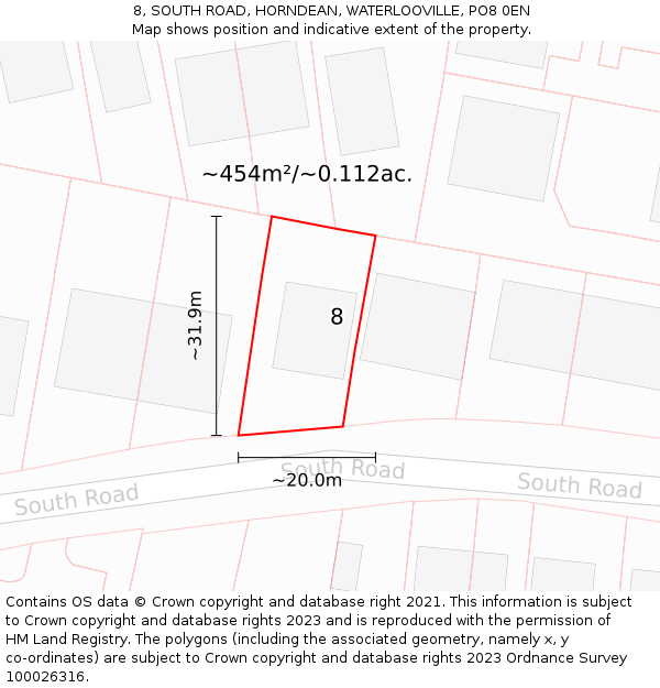 8, SOUTH ROAD, HORNDEAN, WATERLOOVILLE, PO8 0EN: Plot and title map