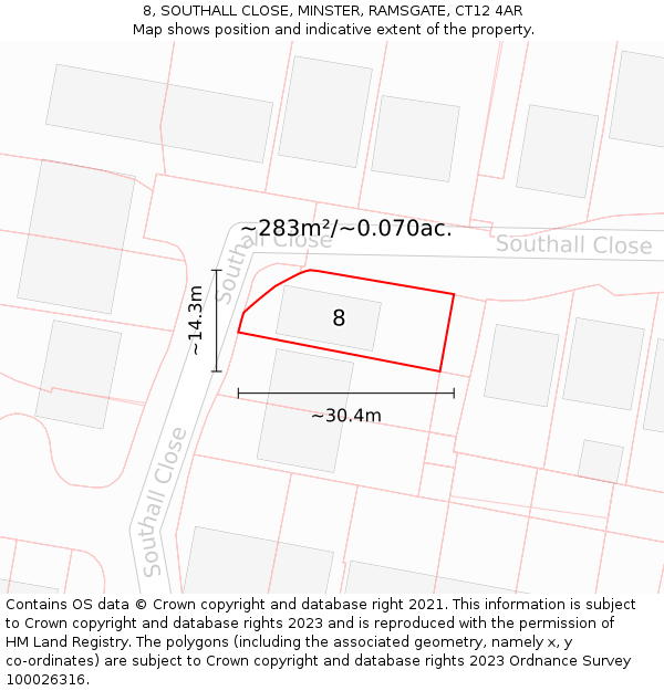 8, SOUTHALL CLOSE, MINSTER, RAMSGATE, CT12 4AR: Plot and title map