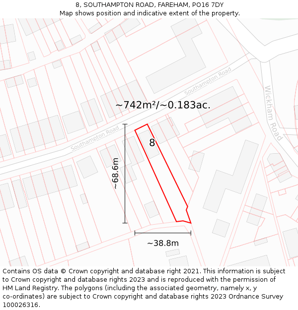 8, SOUTHAMPTON ROAD, FAREHAM, PO16 7DY: Plot and title map