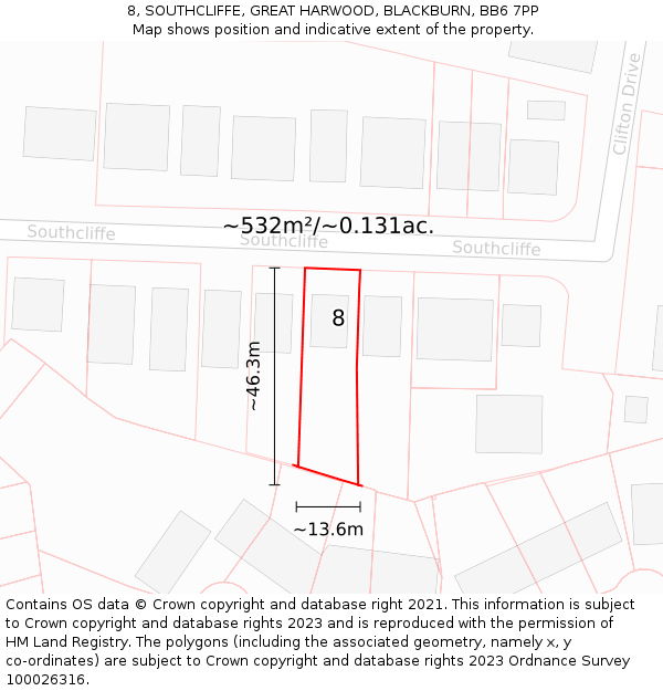 8, SOUTHCLIFFE, GREAT HARWOOD, BLACKBURN, BB6 7PP: Plot and title map