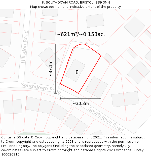 8, SOUTHDOWN ROAD, BRISTOL, BS9 3NN: Plot and title map