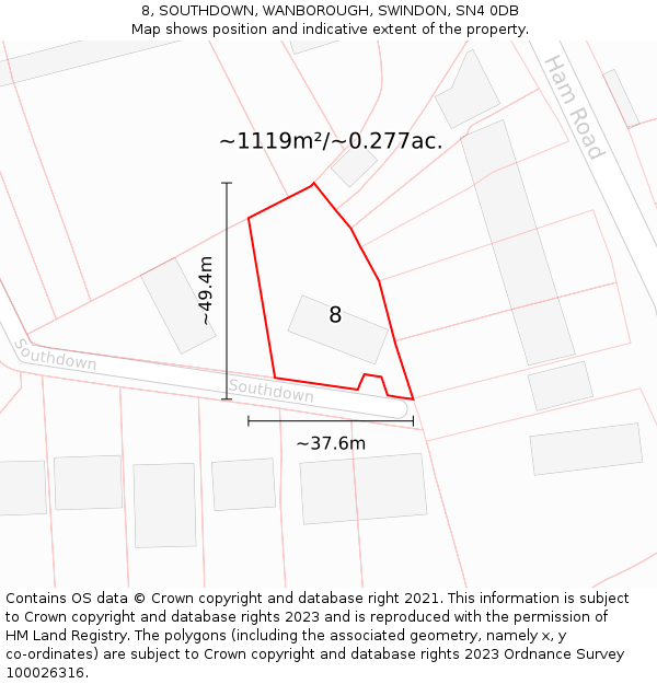 8, SOUTHDOWN, WANBOROUGH, SWINDON, SN4 0DB: Plot and title map