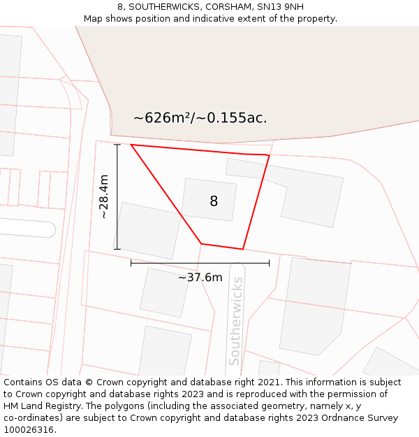 8, SOUTHERWICKS, CORSHAM, SN13 9NH: Plot and title map