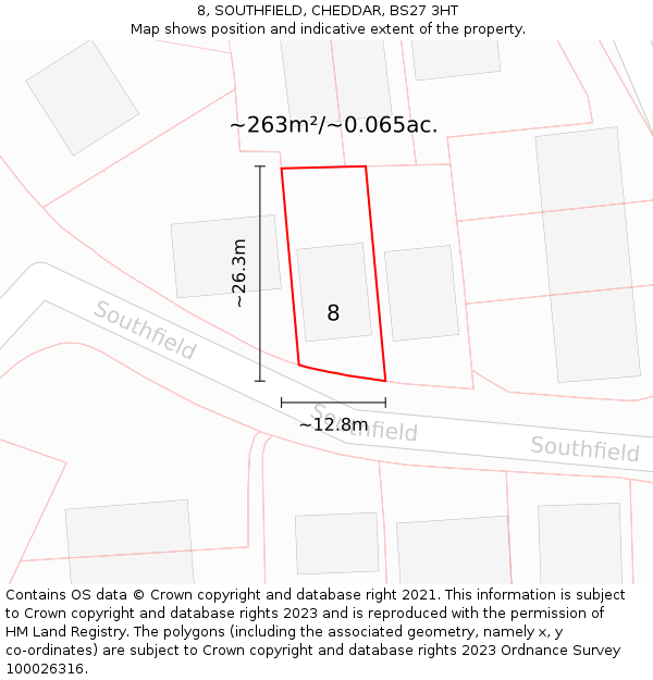 8, SOUTHFIELD, CHEDDAR, BS27 3HT: Plot and title map