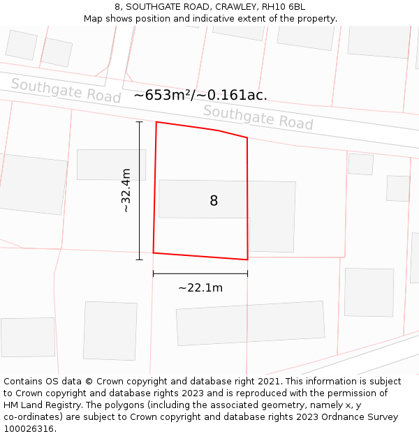 8, SOUTHGATE ROAD, CRAWLEY, RH10 6BL: Plot and title map