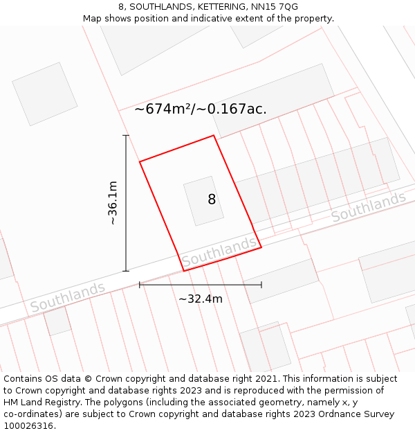 8, SOUTHLANDS, KETTERING, NN15 7QG: Plot and title map