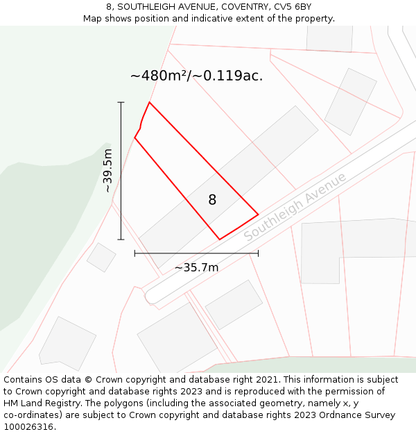 8, SOUTHLEIGH AVENUE, COVENTRY, CV5 6BY: Plot and title map