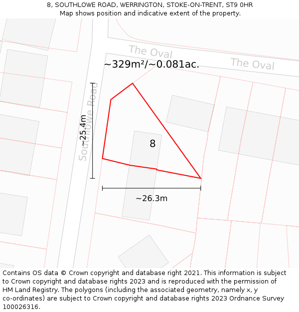 8, SOUTHLOWE ROAD, WERRINGTON, STOKE-ON-TRENT, ST9 0HR: Plot and title map