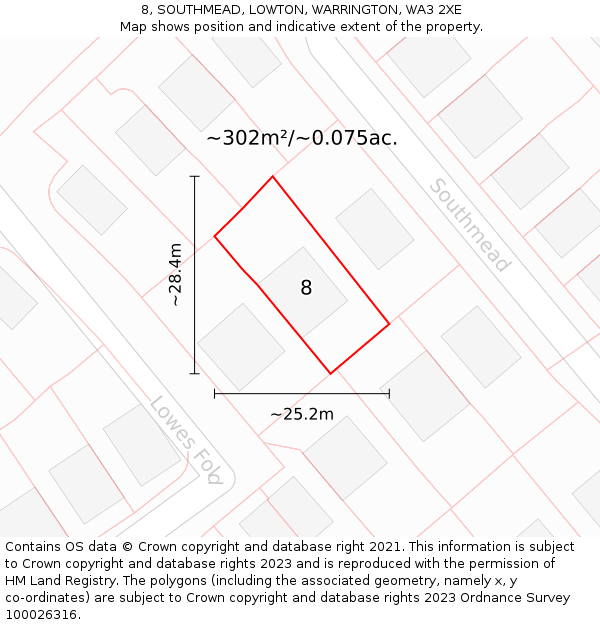 8, SOUTHMEAD, LOWTON, WARRINGTON, WA3 2XE: Plot and title map