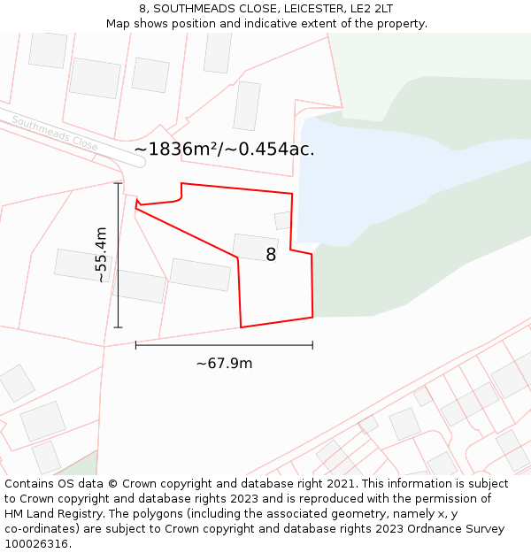 8, SOUTHMEADS CLOSE, LEICESTER, LE2 2LT: Plot and title map